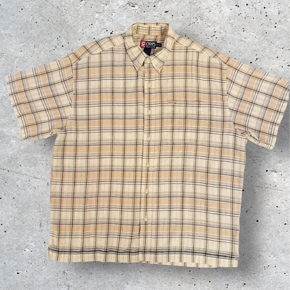 CHAPS RALPH LAUREN Men’s Button Down Shirt XL Khaki Blue Ivory Striped - Picture 1 of 13